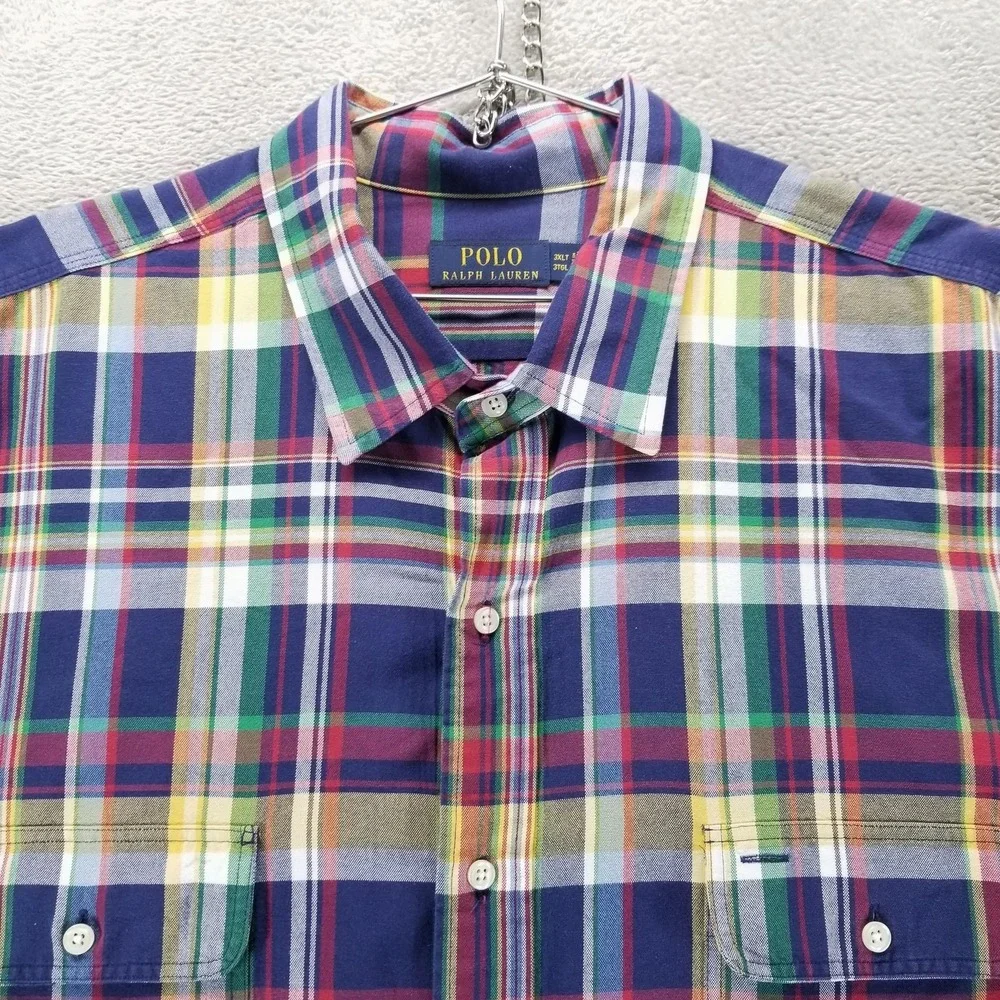 Polo Ralph Lauren Shirt Mens 3XLT Blue Plaid Long Sleeve Button Up Casual